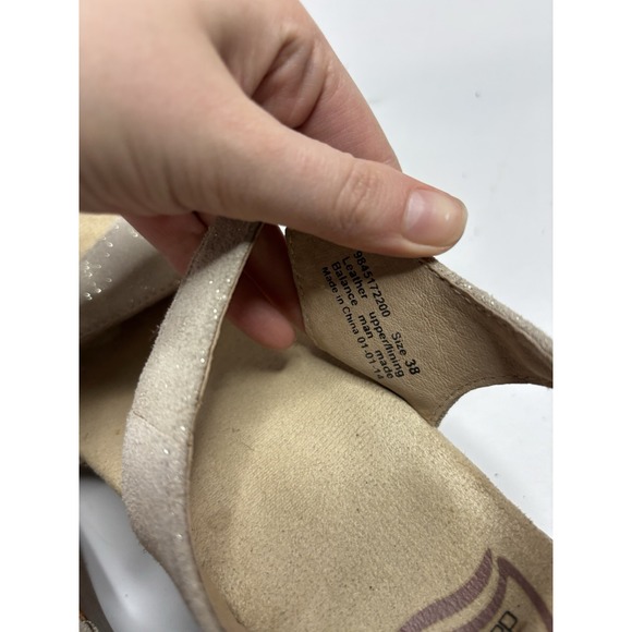 Dansko Women's 38 US 7.5 Sonnet Sandals Platform Gold Shimmer Suede Hook Loop - Picture 4 of 7